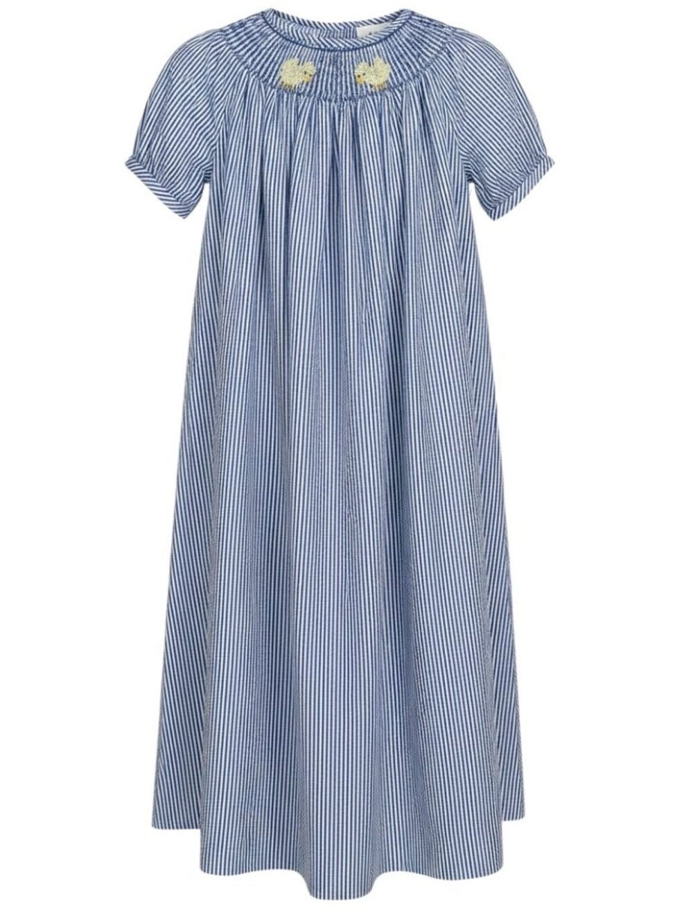 Smocked Seersucker Classic Southern Embroidered Baby Chicks Girls Long Dress 8